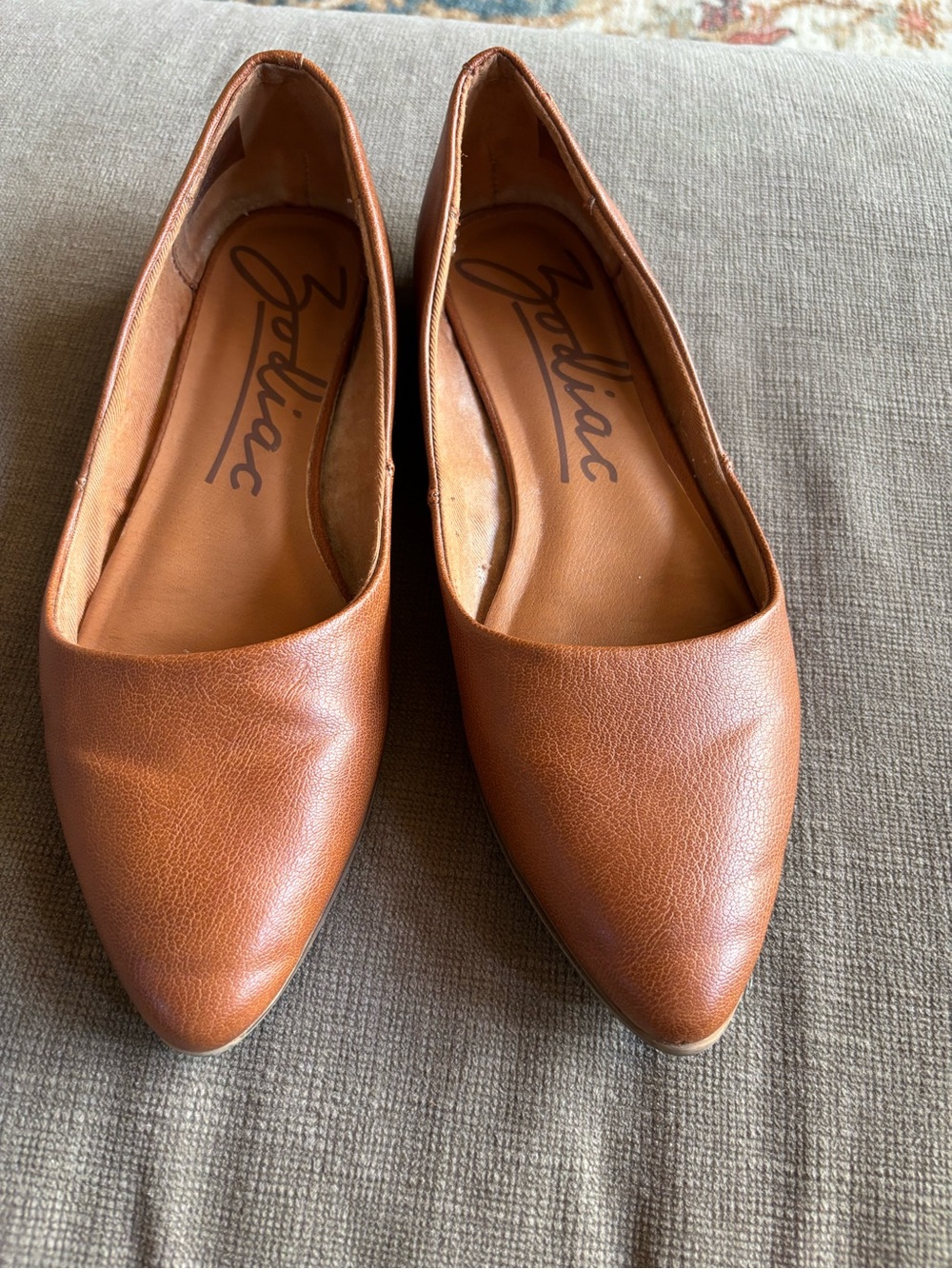 Zodiac Pointed Toe Flats in Cognac Brown